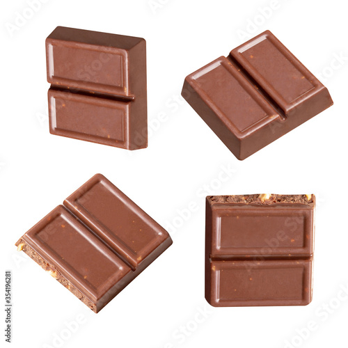 chocolate fly pieces mix isolated  on white background isolated .Image stack Full depth of field macro
