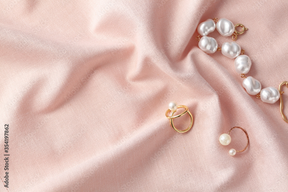 Beautiful jewelry on color cloth Beautiful jewelry on color cloth