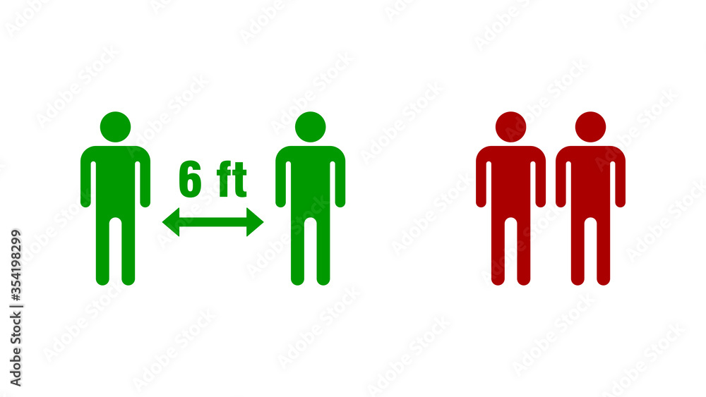 Social Distancing Keep Your Distance 6 ft or 6 Feet Right and Wrong Icon. Vector Image. Social Distancing Keep Your Distance 6 ft or 6 Feet Right and Wrong Icon. Vector Image.