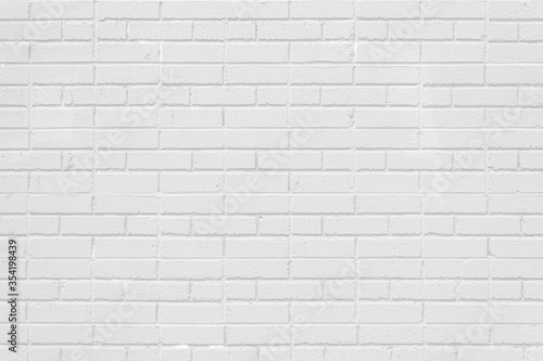 White painted brick wall background, odd mixture of jack and running bond patterns, copy space, horizontal aspect
