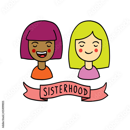 sisterhood doodle icon, vector illustration