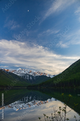 Great Northern Mountain reflection on Lake Stanton at sunset