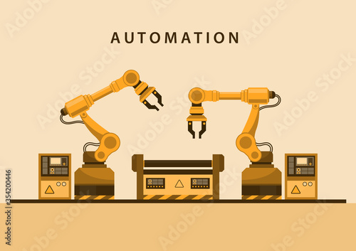 Automated robotic arm, Mechanical hand. Industrial robot manipulator. Modern industrial technology. illustration, isolated background - Vector