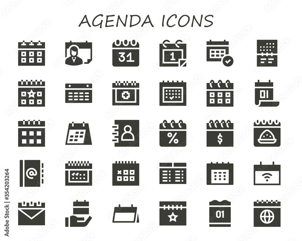 Modern Simple Set of agenda Vector filled Icons