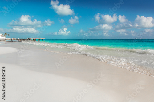 Sea shore on the Caribbean beach in the Area Hoteleria in Cancun.