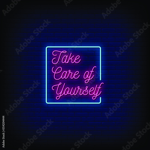 Take Care of Yourself Neon Signs Style Text vector
