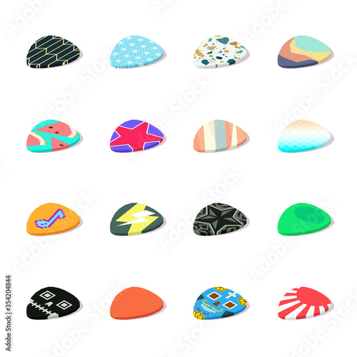 Set of isometric colorful guitar picks with shadow