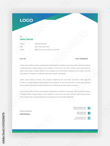 Creative Style Blue Color Letterhead Design For Your Business Vector Template
