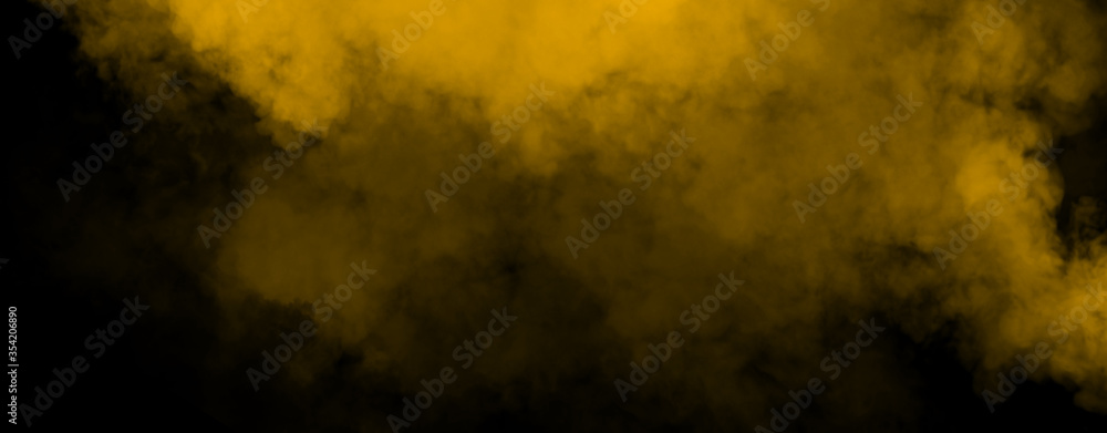 Panoramic fog mist texture overlays. Abstract yellow smoke isolated background for effect, text or copyspace .