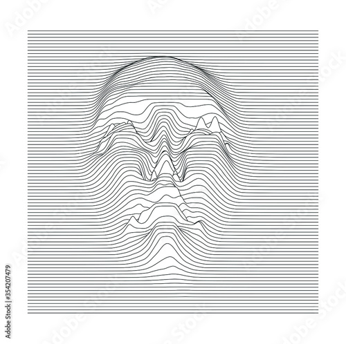 Silhouette of 3d head extruded from lines. Graph made of cuves in form of human face. Futuristic hi-tech style illustration of Artificial intelligence and Robotics concept.
