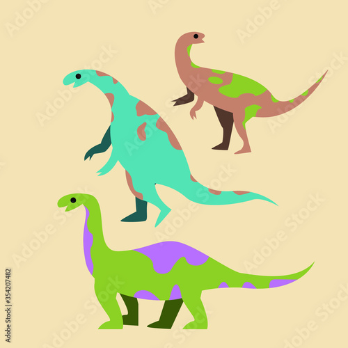 Dinosaur vector illustration set for kids in cute, flat style © akm.stock