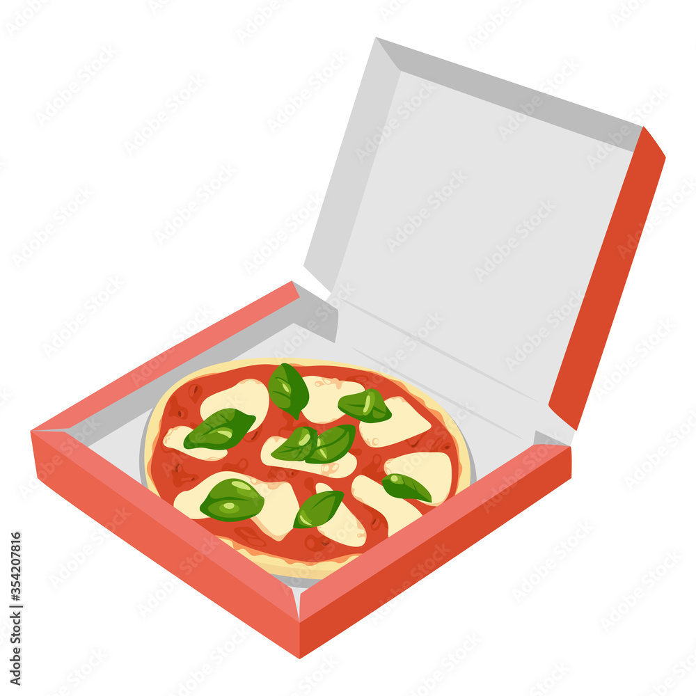 デリバリーの箱に入った美味しそうなピザのイラスト Stock Vector Adobe Stock
