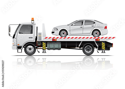 VECTOR EPS10 - tow truck and car, isolated on white background.