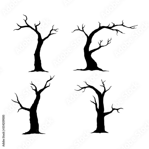 Vector naked trees silhouettes set.Hand drawn isolated illustrations.