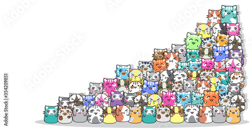 Cute Cartoon Cat doodle and flat design.