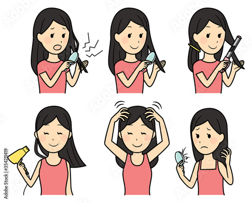 illustration of lady caring her hair