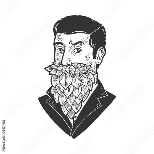 Man with hop beard sketch engraving vector illustration. T-shirt apparel print design. Scratch board imitation. Black and white hand drawn image.