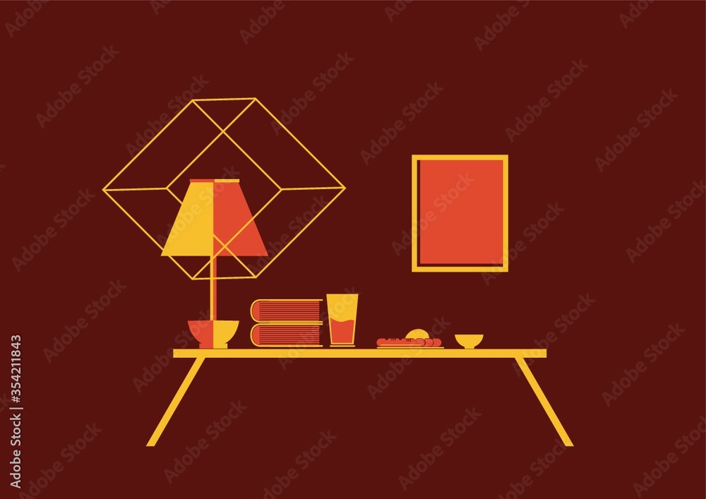 Table with desk lamp and books Table with desk lamp and books