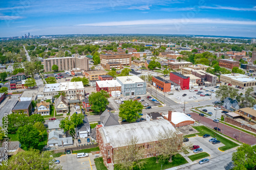 Fotografie Aerial View of Downtown Council Bluffs, Iowa