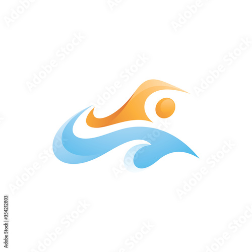 Abstract Swimmer Swim Sport and Water Wave Splash Logo Concept