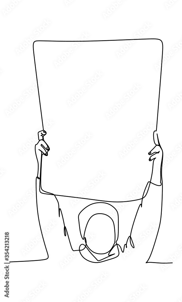 Fototapeta premium A Young Woman Protester Raising A Banner. Continuous single line drawing vector illustration