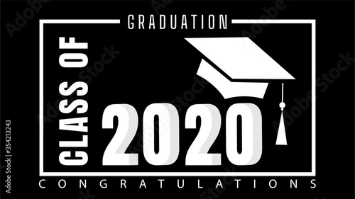 Graduation cap Class of 2020 logo simple  Template  black background ,Vector illustration EPS 10