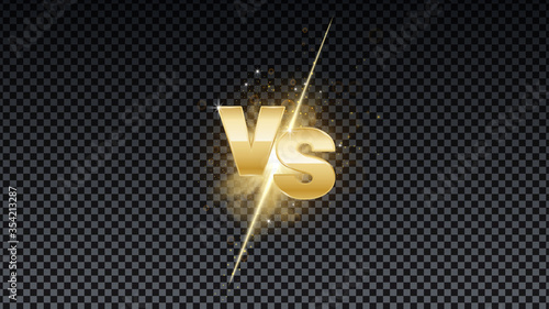 Versus gold fire battle. MMA concept - fight night, MMA, boxing, wrestling, Thai boxing. VS of metal letters with light fire and glow. Versus battle vector.
