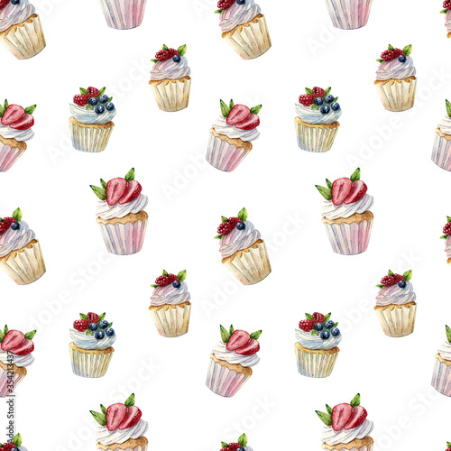 Beautiful watercolor seamless pattern with teapots  cups  cakes  cupcakes  tablecloth flowers  labels.  invitation cards  kitchen decor  greeting cards  posters  scrapbooking  print  wallpaper