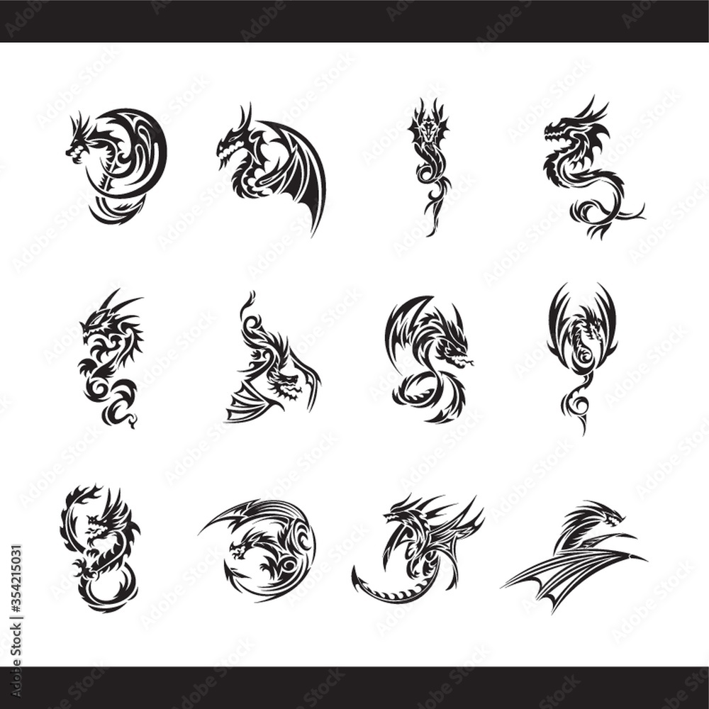 Set of dragon tattoos Set of dragon tattoos