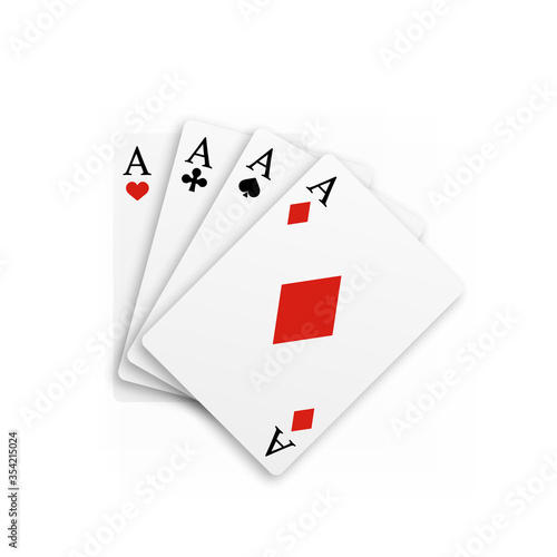 Set of four of a kind aces playing cards. Realistic vector