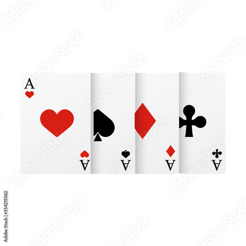 Set of four of a kind aces playing cards. Realistic vector