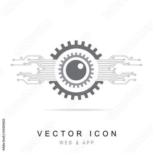 Gear with chip. Flat design style, Gear with electronic circuit technology icon line Vector illustration