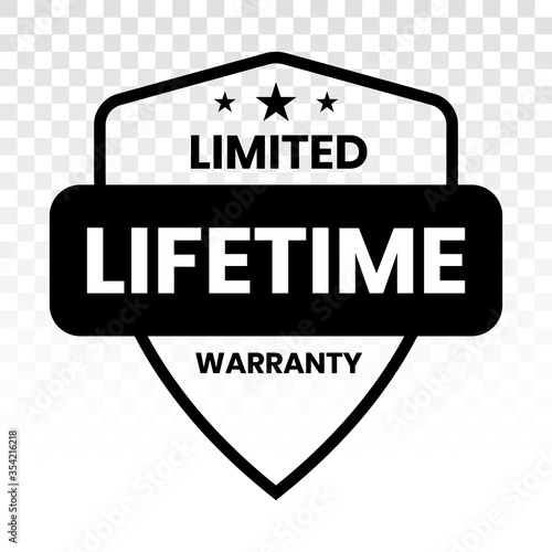 Limited lifetime warranty seal or stamp on a transparent background