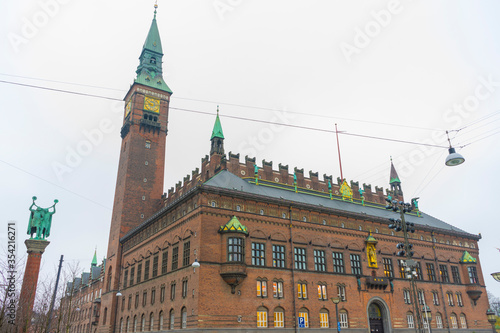 Photography Clock tower of Copenhagen city hall, Denmark.
