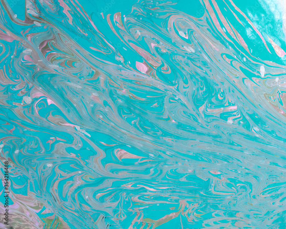 Abstract Fluid Acrylic Painting Art Aquamarine