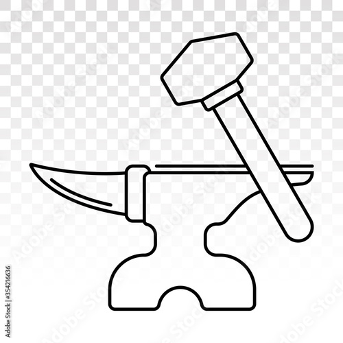 Blacksmith anvil with hammer line art icon for apps or website