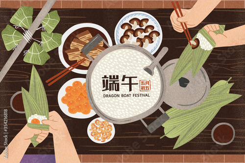 Hands wrapping rice dumplings