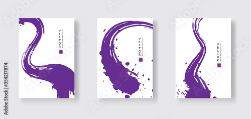 Purple ink brush stroke on white background. Japanese style.