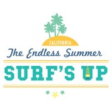 Summer surfing text and label