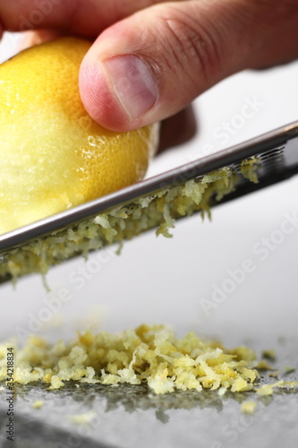 Grating lemon. Making Shoofly Tart Series. photo