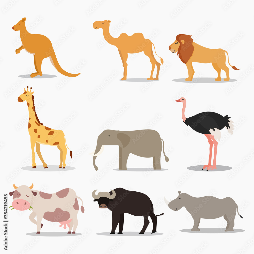 cartoon animal collection white background