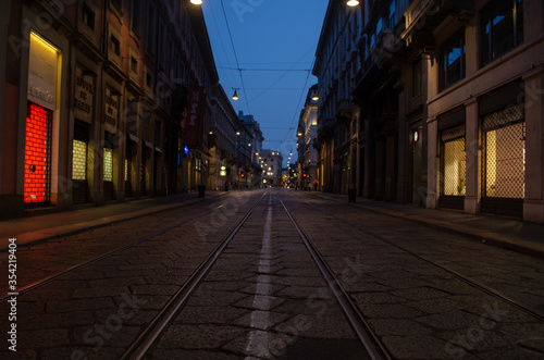 Street View in a Summer Night in Milan