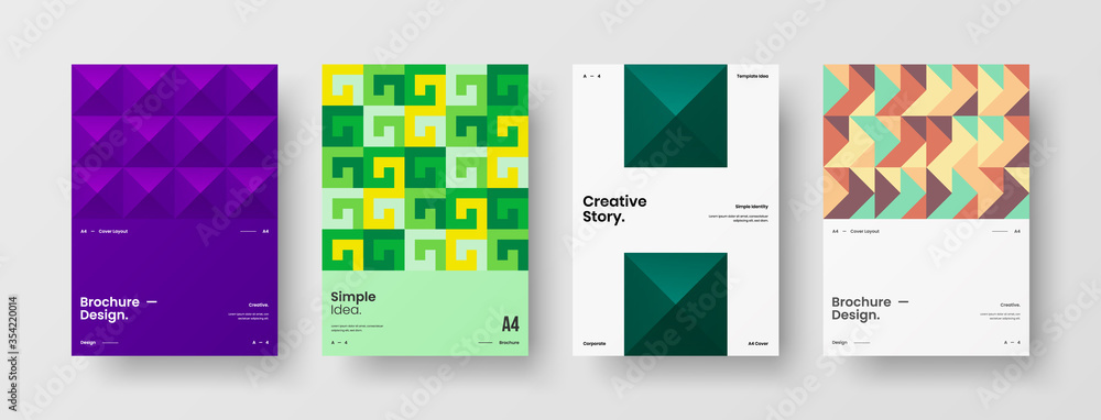 Company identity brochure template collection. Business presentation vector A4 vertical orientation front page mock up set. Corporate report cover abstract geometric illustration design layout bundle. Company identity brochure template collection. Business presentation vector A4 vertical orientation front page mock up set. Corporate report cover abstract geometric illustration design layout bundle.