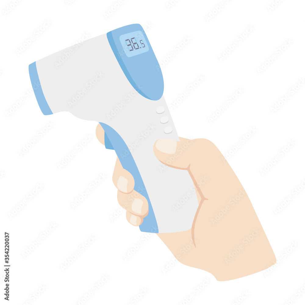 非接触型の体温計で熱を測る手のイラスト Stock Vector Adobe Stock