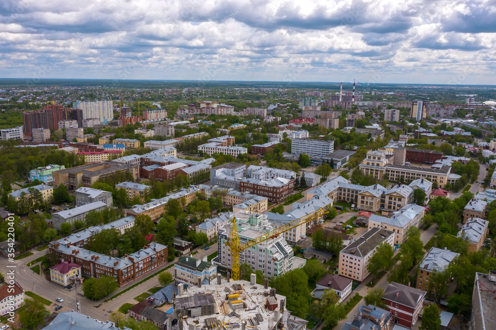 City of Ivanovo aerial view on a cloudy spring day.