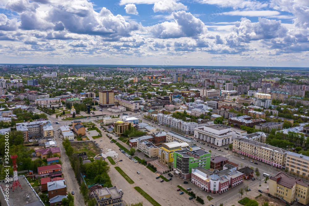 City center of Ivanovo, Revolution Square and Kokuy aerial view.