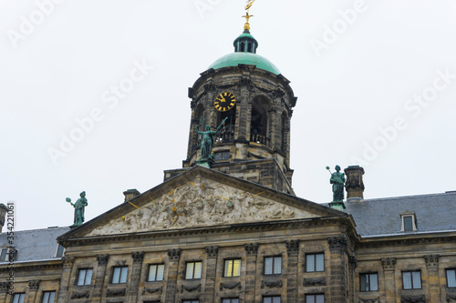 Close up of column detailed of Royal Palace Amsterdam in Amsterdam, Netherlands.