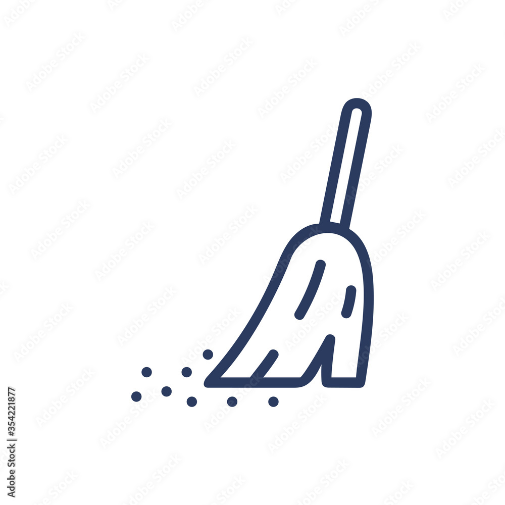 Broom thin line icon. Cleanup tool, sweeping floor, broomstick isolated outline sign. Household, cleaning service, domestic work concept. Vector illustration symbol element for web design and apps Broom thin line icon. Cleanup tool, sweeping floor, broomstick isolated outline sign. Household, cleaning service, domestic work concept. Vector illustration symbol element for web design and apps