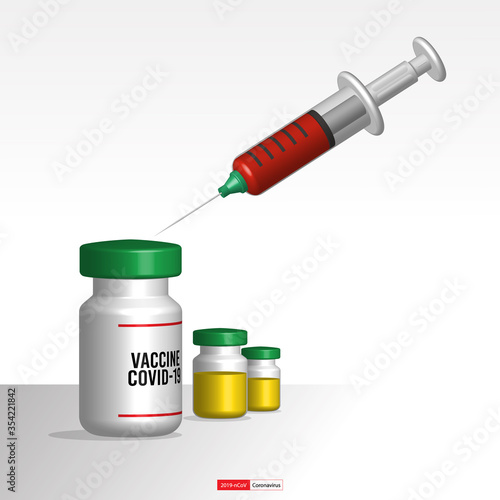 vaccine medicine bottle flu vaccine anti-vaccination and covid-19,Syringe with blood,Medical equipment isolated on white background,copy space