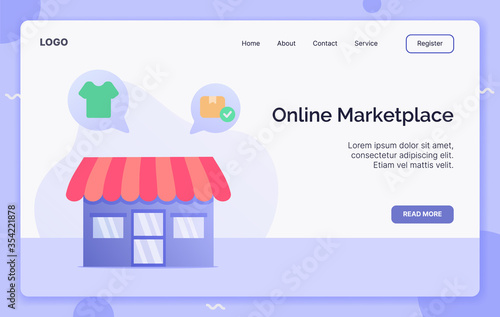 Online Marketplace campaign concept for website template landing or home page website.modern flat cartoon style.